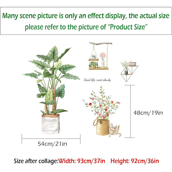 Tropiska blommor väggdekaler växt dekorativt klistermärke, växtblommor palmblad 2 st 30*90 cm