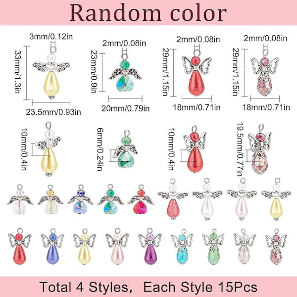 60 stk. Engel Charms Bulk Engel Perler Skytsengel Vinge Perle Hjerte Facetterede Glasperler Kærlighed Perler Eventyr Charms