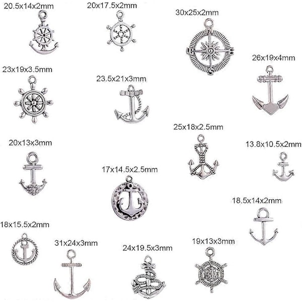 15 Stilar Nautiska Ankerberlocker 150st Anker Rorkultingar Tibetansk Legering Skeppsrathjul Berlocker Pärlor för Sommar Män DIY Armband Halsband Smyckestillverkning