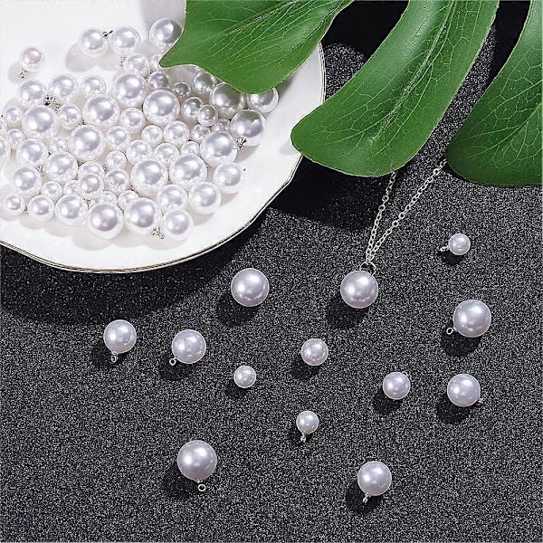 80 stk. 4 Størrelser Resin Imitation Perle Vedhæng Perle Dingle Charms Perler med Perlehætte til Ørering Armbånd Halskæde Smykkefremstilling (8mm 10mm 12mm