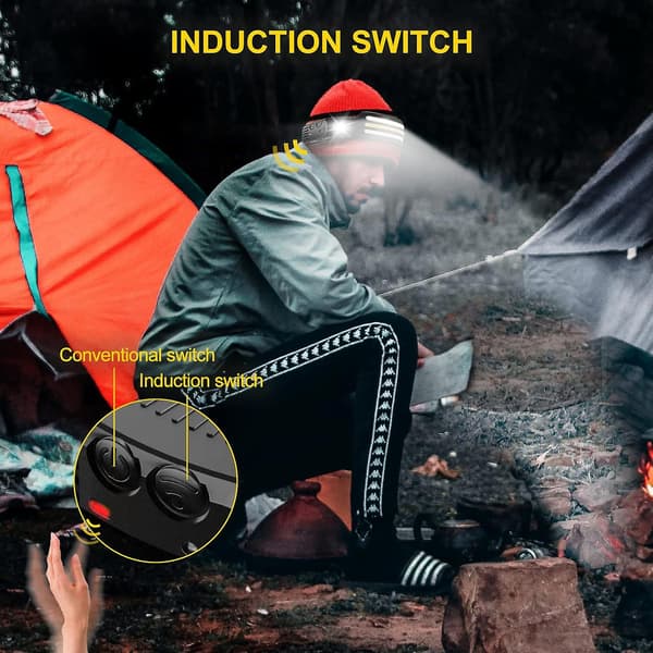 Oppladbar LED Hodelykt, 2 Pakning 230 Bred Stråle Hodelykt med Bevegelsessensor & Hvite Røde Gule Lysstriper, 10 Lysmoduser (2STK)