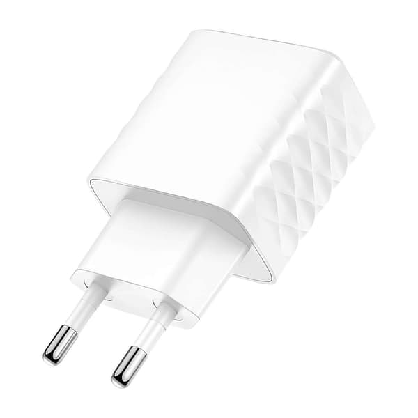 Dobbel lader USB-A QC 3.0 + USB-C PD 20W Hurtiglading Akashi hvit White
