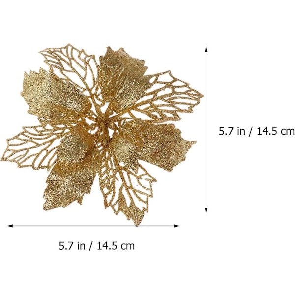 12 stk. Juleblomst Julestjerner Glitter Julestjerne Kunstig Julestjerne Juletræspynt Juledekorationer Blomst (Guld)