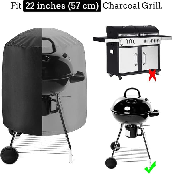 Grillovertræk til Kulgrill, Vandtæt Overtræk, Rundt Grillovertræk 61*72cm, Sort (61 X 72cm)