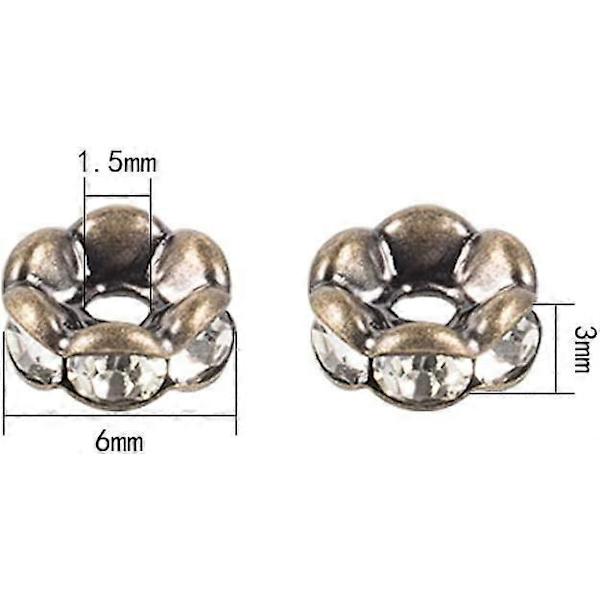 200 stk. 6 mm Krystal Tjekkiske Rhinestone Bølgeformede Spacer Perler Antik Bronze Belagt Messing Rondelle Spacer Perler til Smykkefremstilling