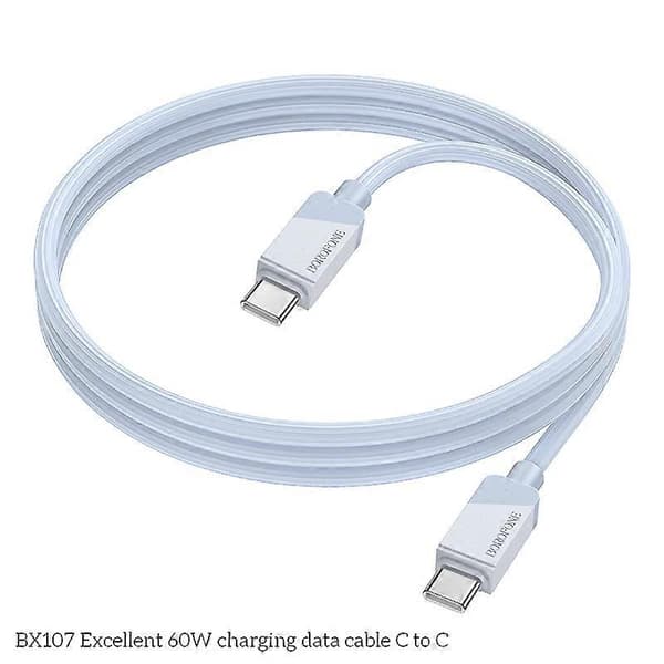 Borofone BX107 60W USB-C / Type-C - USB-C / Type-C -pikalatauskaapeli, pituus: 1 m, Type-C - Type-C