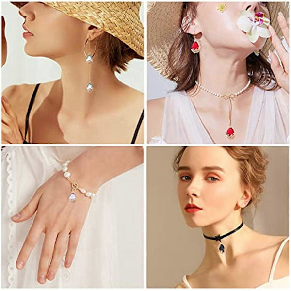 1 Æske 14 stk. 7 Farver Dråbeformet med Blomster Charms Transparent Glas Krystal Vedhæng Vanddråbe Rhinestone Vedhæng Smykkefund til Begyndere Kvinder