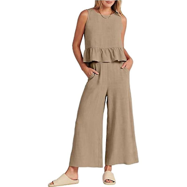 Sommersæt til kvinder, 2-delt, afslappet tanktop og bukser Khaki M
