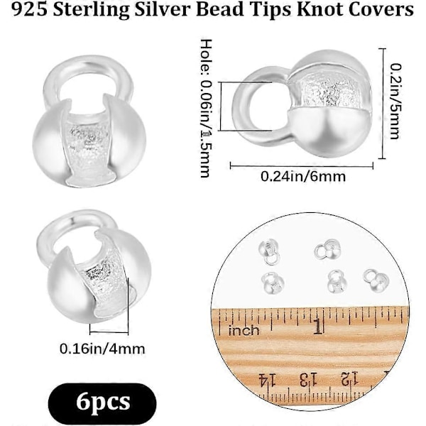 1 Ask 6 Stk Pärltoppar Knutförklädningar Sterlingsilver Järn Crimp Pärlöverdrag med Hål 1,5 mm