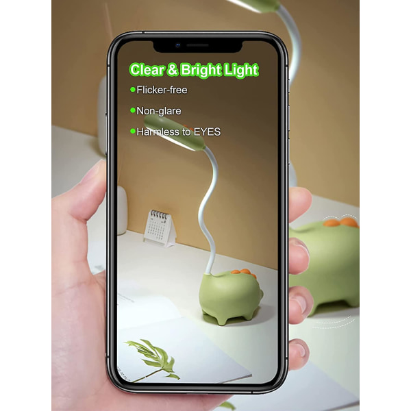Dinosaurie skrivbordslampa LED nattlampa för barn Trådlös laddning Studentinlärning Ögonskyddslampa USB uppladdningsbar Hem Sovrum Studie Skrivbord Rum green