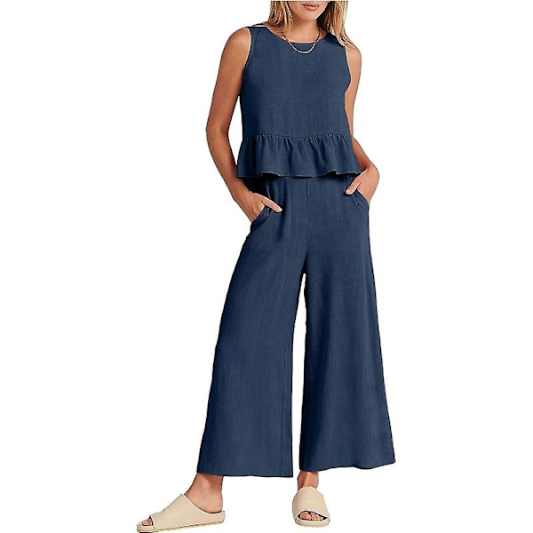 Sommersæt til kvinder, 2-delt, afslappet tanktop og bukser Navy M