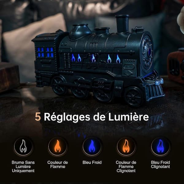 Aromadiffuser til æteriske olier - 300 ml mini luftfugter med togform, flammeeffekt, fjernbetjening, timer, strømadapter - Aromaterapi til