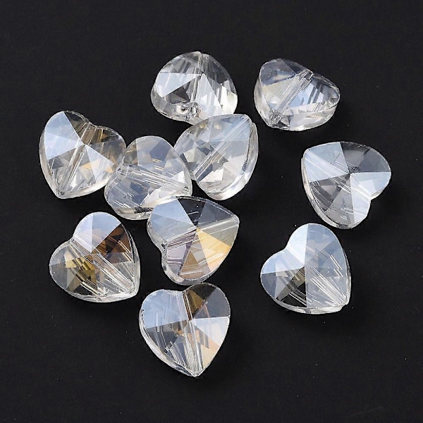 10 kpl Galvanoidut lasihelmet AB-väripinnoitetut Facetoidut sydämet Kirkas AB 14x14x8,5mm Reikä: 1mm