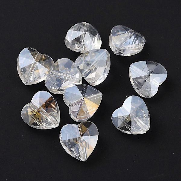 10 st Elektropläterade Glaspärlor AB Färgpläterade Facetterade Hjärta Klar AB 14x14x8,5mm Hål: 1mm
