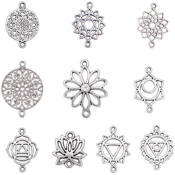 100 st Blomsterkontaktberlocker, Tibetansk Antik Silver, Blomster Hål Chakra Berlocker Hängen Hantverksmaterial för DIY Smyckestillverkningstillbehör