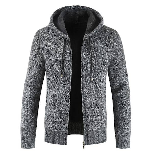 Herre Casual Strik Hættetrøjer Lynlås Hætte Fleece Langærmet Sweatshirt Vinter Opvarmning 4XL Dark Grey