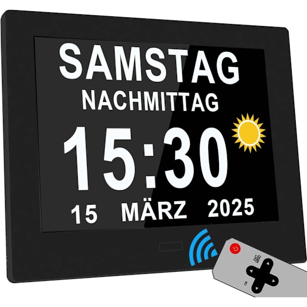 Elektronisk Dag Datum Kalenderklocka, Icke-förkortad Dag Datum, Stor Klocka för Seniorer med Demens, Alzheimers Sjukdom, med Fjärrkontroll svart