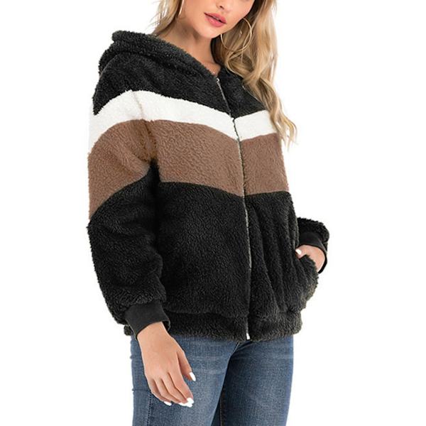 Damejakke med hætte, moderigtig langærmet vindtæt varm løs jakke til kvinder 5XL Black