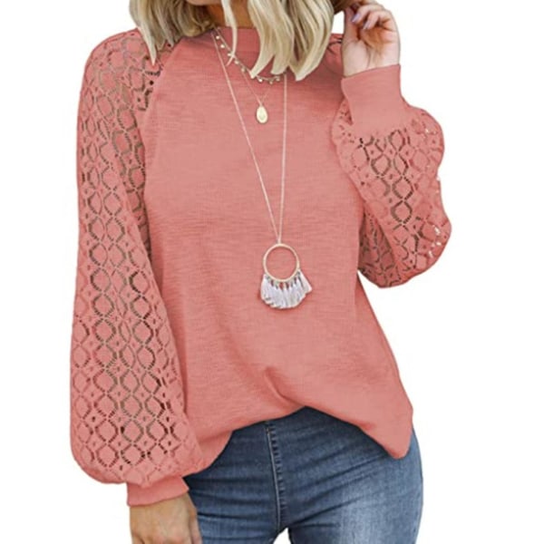 Dame Høst Casual T-skjorte Rund Hals Langermet Topper For Høst Vår Casual Bruk L Pink