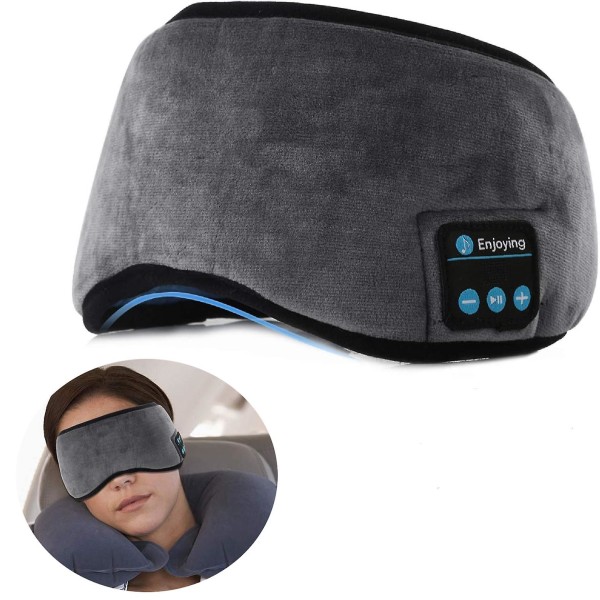 Bluetooth Sleeping Eye Mask Hörlurar Sömn Resor Musik Cover Trådlös tvättbar sovmask Ultrabekväm ögonmask med hörlurar för man W Grey