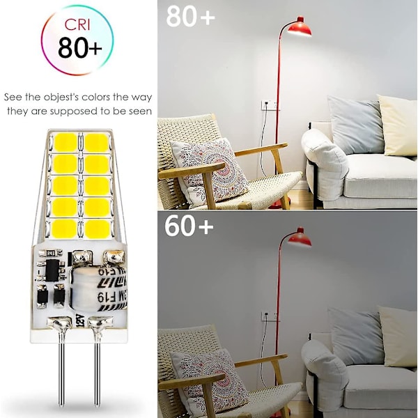 10 stk. G4 LED-pære 12vac/dc, kold hvid 6000k 2w 220lm, belysningspærer svarende til 20w halogen, ikke dæmpbar [energiklasse E]