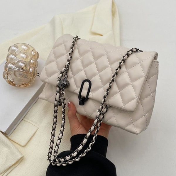 Stor mote brodert diamant skulderveske nisje fransk koreansk skulder Pu underarmsveske beige