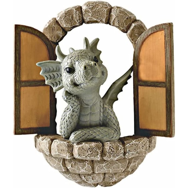 Hagegnom Ornamenter Resin Drage Statue Skulptur Miniatyrhus Utendørs Dekorasjon