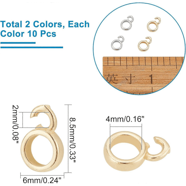 20 st 2 Färger Kopplingar Bail Pärlor Mässing Hängare Länkar Bail Pärlor Hängare Dangle Distans Pärla med Slinga för Armband Smycken Tillverkning Tillbehör Halsband D