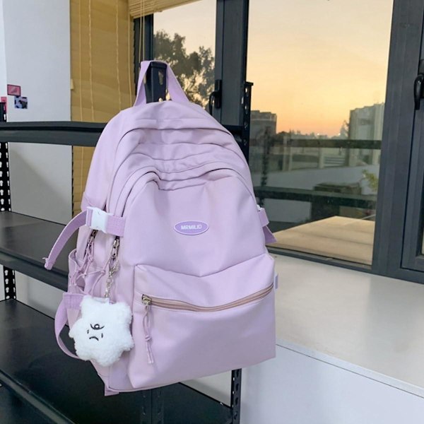 Kawaii Ryggsäck med Söta Tillbehör Casual Estetisk Ryggsäck Enkel Laptopväska Vattentät Reseryggsäck Kvinnor, Lila, Ryggsäck
