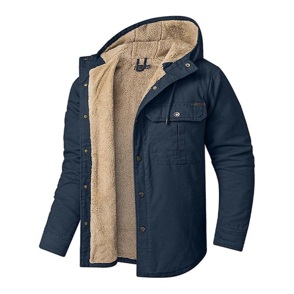Herr Cargo Hooded Jacka, Vinter Varma Foder Termisk Jacka Rock Blue M