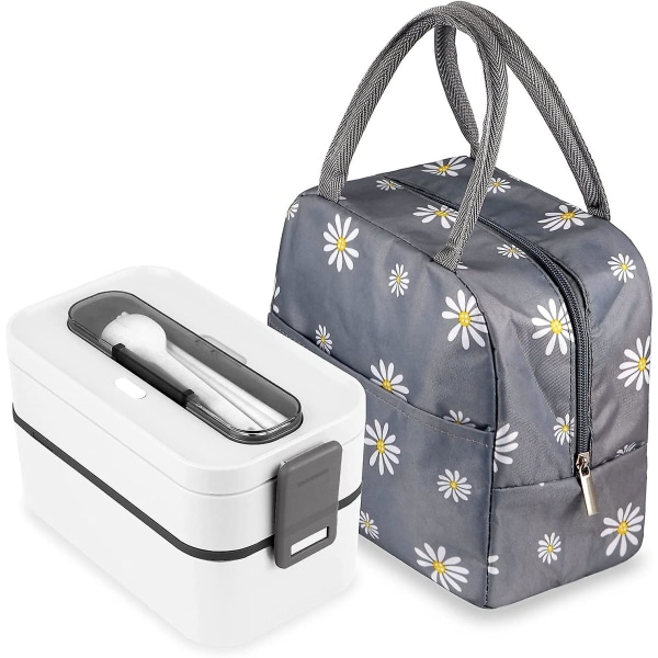 Bento Lunch Box för vuxna med väska. 2 lager stapelbar lunchbehållare. 1600 ml