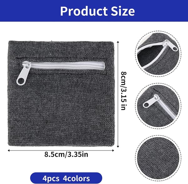 4-pack handledd plånbok med blixtlås, handleddplånbok, armbandspåse, handleddficka för kvinnor och män, löpning
