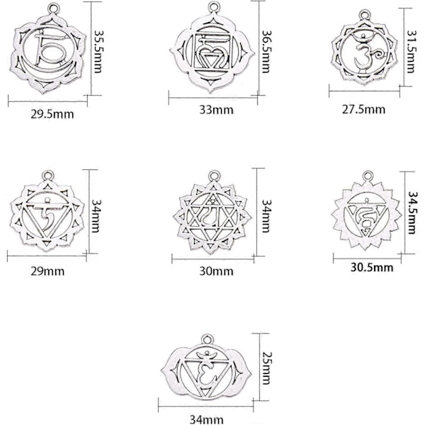 1 Ask 28 st 7 Stilar Legering Chakra Berlocker Hängsmycken Om Ohm Energi Berlocker Chakra Berlocker för Smyckestillverkning Fynd Tillbehör för DIY Halsband Br
