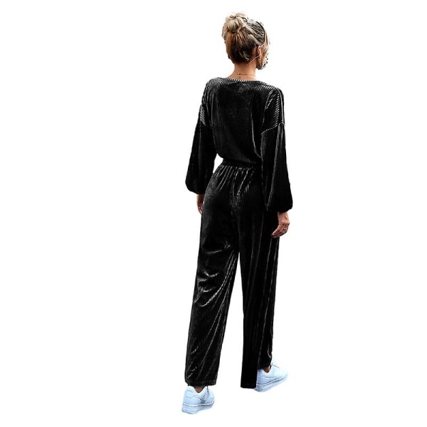 Kvinnors sammet 2-delade outfits, Sweatsuits Set Lounge Set Black S