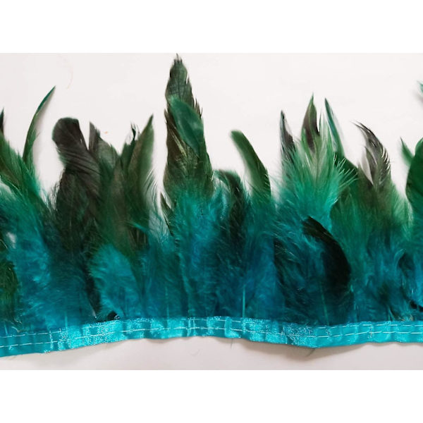 Hane Hackle Fjer Kant Trim Håndværk Fjer 13-18 cm Bredde Pakke Med 2 Yards (turkis)