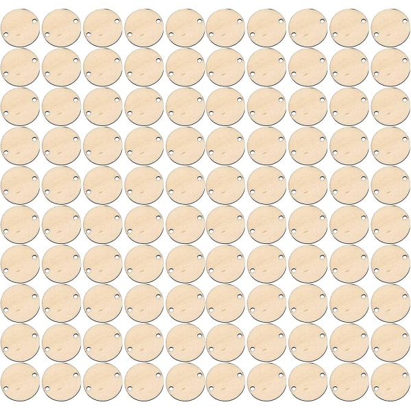 100 st runda träskivor med hål födelsedagstavlor och 100 st 15 mm ringar för konst och hantverk (3 cm)