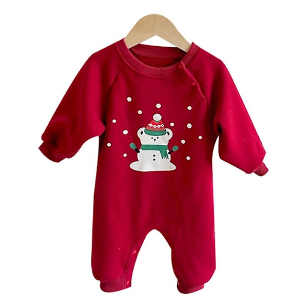 Juledragt Nyfødt Baby Dreng Pige Jule Romper Langærmet Hættetrøje Bodysuit Red 2 100cm