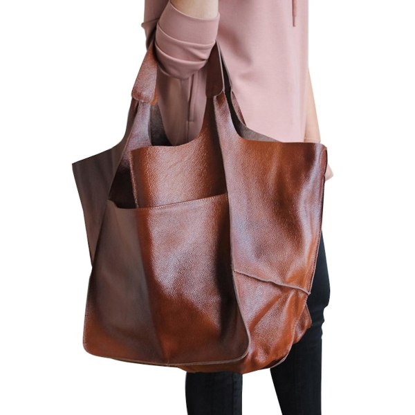 Damstor Pu-läder Satchel Handväska Arbetsväska Axelväskor Handväska Mjuk Crossbody Överdimensionerad Väska Brown