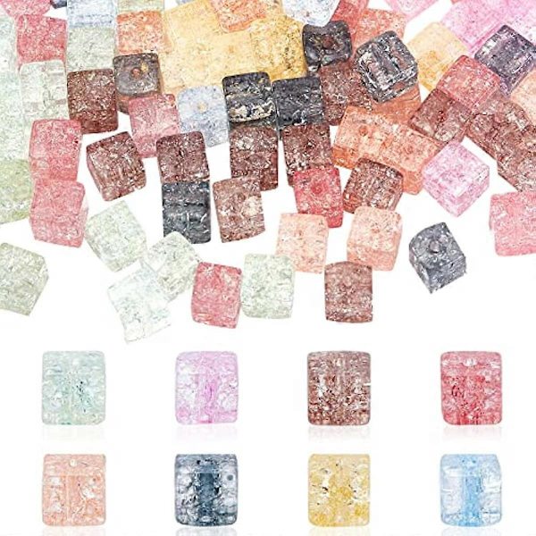 160 stk. 6 mm firkantede krakelerede glasperler, terningeformede krystalperler, facetterede krakelerede perler, løse afstandsstykker til halskæde, venskabsarmbånd, øreringe, smykkefremstilling C