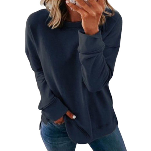 Dame 2022 Efterår Vinter Hættetrøje Tyk Sweatshirt Dame Toppe Løs Afslappet Rund 4XL Purplish Blue