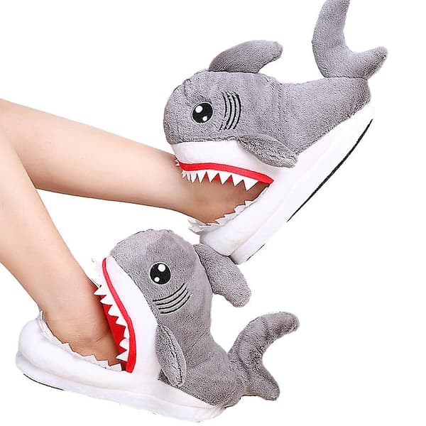Damsulliga fluffiga djurslippers, hajvalsslippers Black