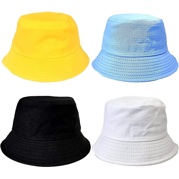 4 stk. Børne Bucket Hats, Vasket Bomuld Pakkelig Solhat Kasket til Drenge Piger Småbørn Sommer Strand Udendørs