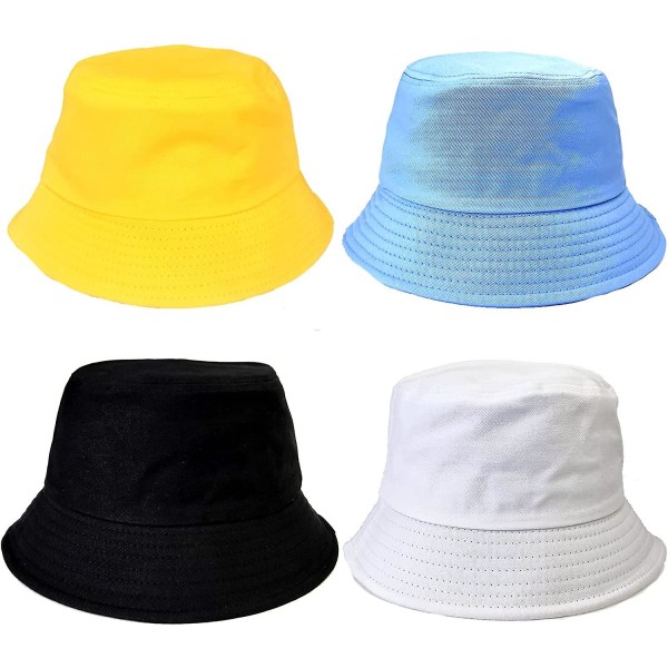 4 stk. bøttehatter for barn, vasket bomull, sammenleggbar solhatt for gutter, jenter, småbarn, sommer, strand, utendørs