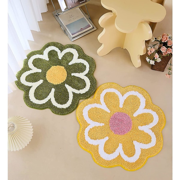 Blomsterområde Teppe Matte Søt Blomstrete Baderomsteppe Myk Mikrofiber Rund Blomstergulvmatte Vannabsorpsjon