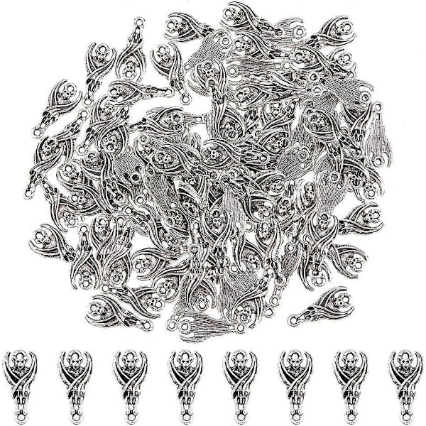 100 st Fladdermöss Kontakt Charm Legering Fladdermusberlocker Gotisk Stil Charm Halloweenberlocker med Dubbla Öglor Metallhängen Antik Silver Djurberlocker Punk Ch