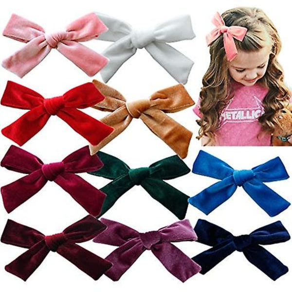 Stora hårrosetter Flickor Småbarn Sammet 5 Tum 10 st Hårklämmor För Flickor Alligator Baby Ponytail Hållare 10 pairs-B 4 Inch