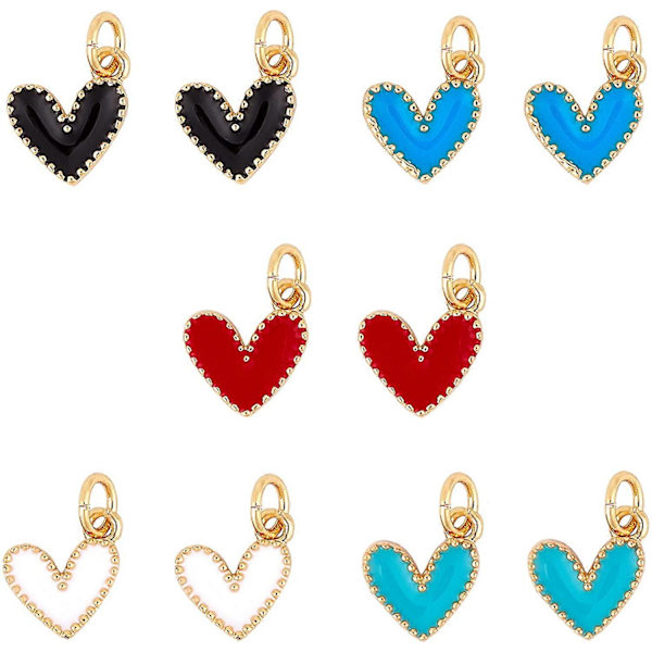 10 stk. Hjerteformede emalje charms i legering, blandede farver, hjerteformede vedhæng i legering til gør-det-selv håndværk, armbånd, halskæde, smykkefremstilling