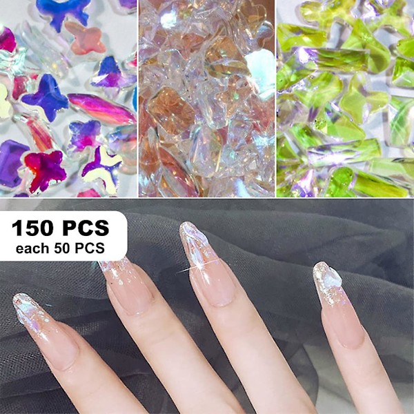 3D nagelkonst Aurora Rhinestone Multi-form blandad nagelkristallhantverk glänsande nagelkonstdekoration DIY nagelkonstdesign Set1