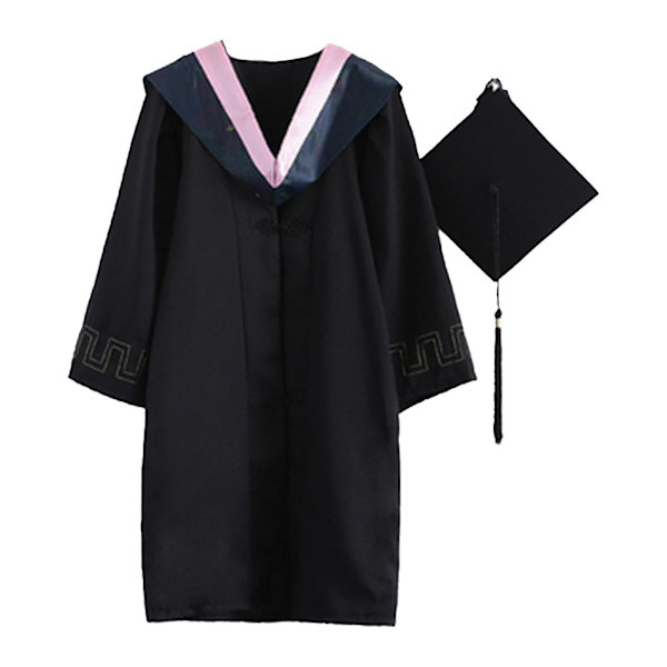 2021 Voksen Graduation Gown Langærmet Universitets Akademisk Kjole Lynlås Lukning Plus Size Graduation Gown Robe Mortarboard-hat B Pink M