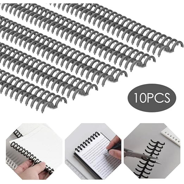 10 stycken bindande spolar 34 ringar 15 mm plastbindningskammar slitstarkt skrivmaterial spolar bindemedel (svart)
